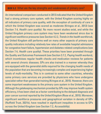 What are the key strengths and weaknesses of primary care?